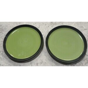 2 Vintage 1960’s Berkeley House Kyoto Salad Plates Black Green Stoneware